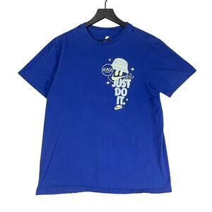 Nike Just Do It Cartoon Graphic Tee Blue Size L Peace Bucket Hat T-Shirt